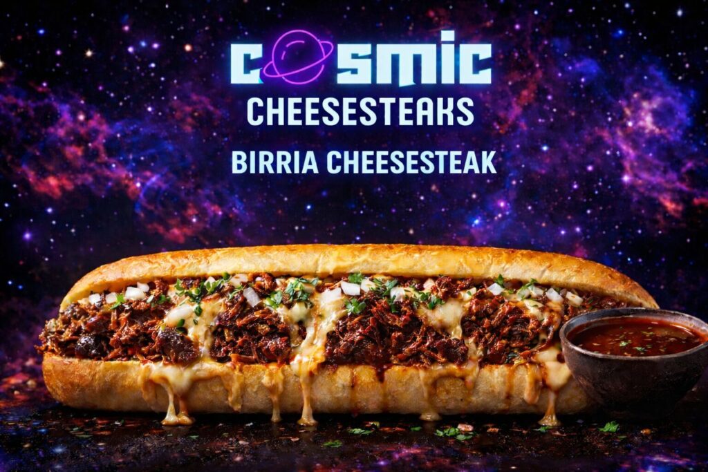 Cosmic Cheesesteak Birria Cheesesteak is decadent and out of this world!